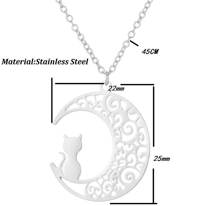 Collier avec pendentif plaqué en acier inoxydable, 1 pièce, Animal, lune, à la mode