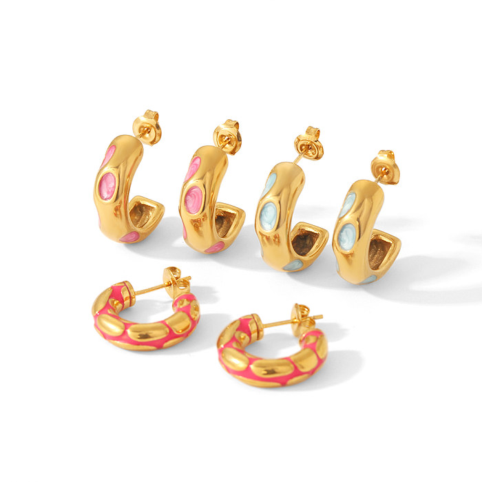 1 Paar Commute C-förmige Ohrringe aus 18 Karat vergoldetem Edelstahl mit Epoxidbeschichtung