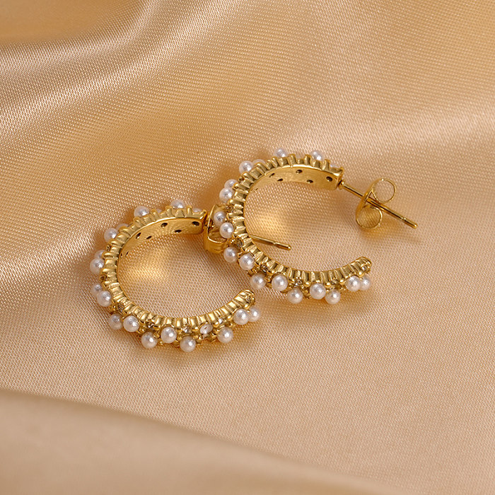 1 Paar Urlaub Strand Einfacher Stil Runde Beschichtung Inlay Edelstahl Künstliche Perlen Vergoldete Ohrringe