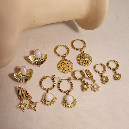 1 paire de boucles d'oreilles pendantes en acier inoxydable et Zircon, Style Simple, incrustation d'étoiles