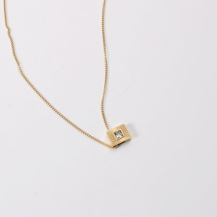 Simple Style Square Stripe Stainless Steel Inlaid Zircon Necklace 1 Piece