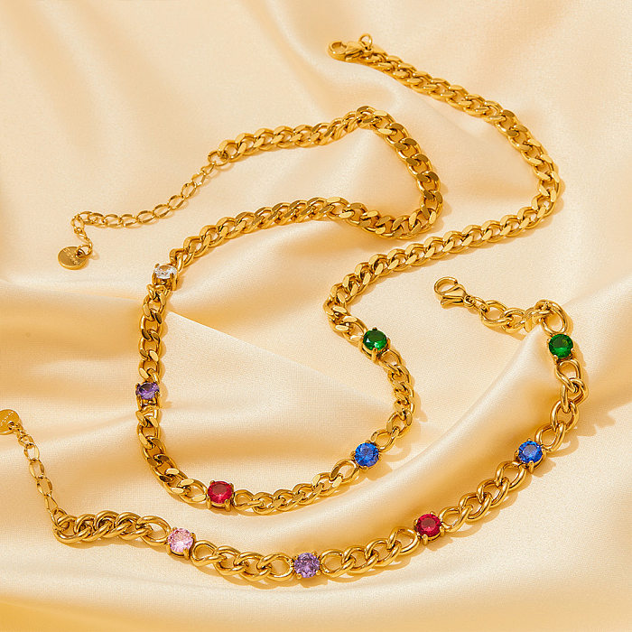 Geometrische Retro-Halskette aus Edelstahl mit Zirkoneinlage, 1 Stück
