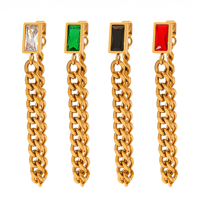 Retro Colorful Stainless Steel  Plating Chain Inlay Zircon Ear Studs 1 Pair