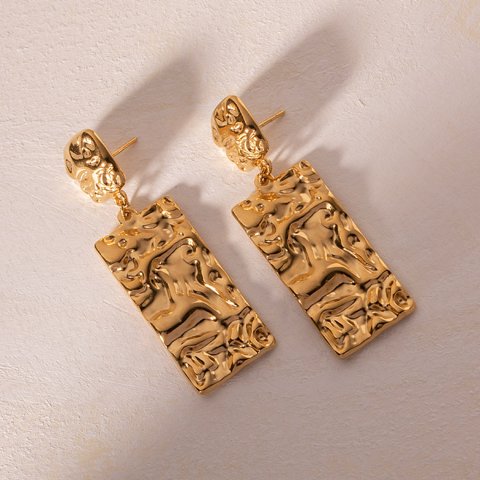 1 Paar IG-Stil, schlichter Stil, rechteckige, plissierte Ohrhänger aus Edelstahl mit 18-Karat-Vergoldung