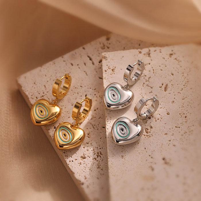 1 paire de boucles d'oreilles pendantes en acier inoxydable plaqué or 18 carats, Style Simple, œil du diable, plaqué émail