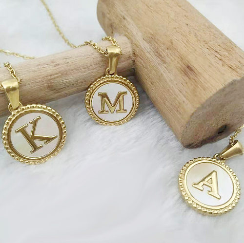 Collier pendentif en acier inoxydable avec lettres rondes de Style Simple, polissage, coquille plaquée or, colliers en acier inoxydable