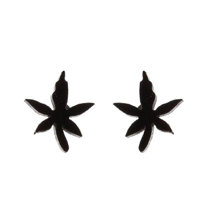 Clous d'oreilles plaqués en acier inoxydable, fleur de feuille d'érable à la mode, 1 paire