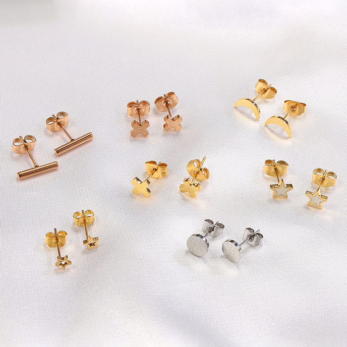 1 Pair Simple Style Solid Color Plating Stainless Steel 18K Gold Plated Ear Studs