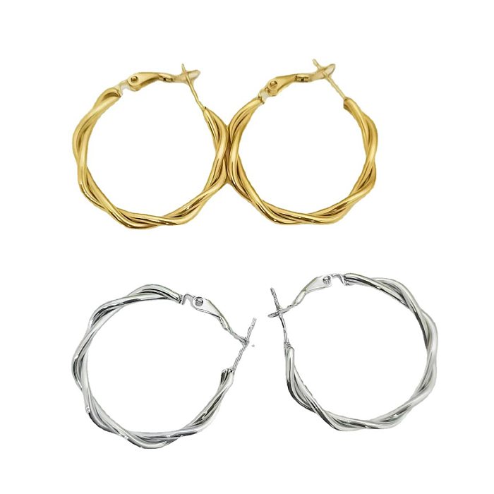 1 Pair Basic Simple Style Twist Plating Stainless Steel  Hoop Earrings