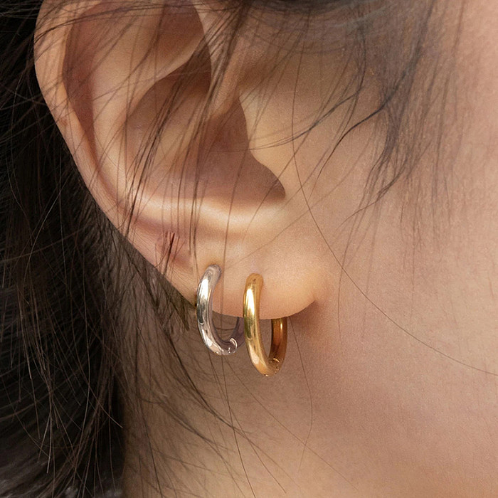 Boucles d'oreilles créoles plaquées en acier inoxydable, style simple, 1 paire