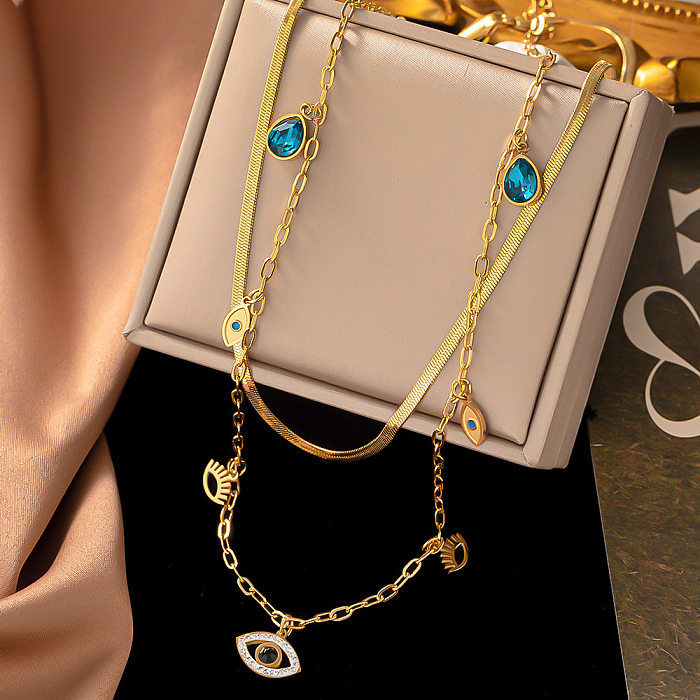 Style Simple étoile lune oeil placage en acier inoxydable Turquoise colliers en couches pendentif collier 1 pièce