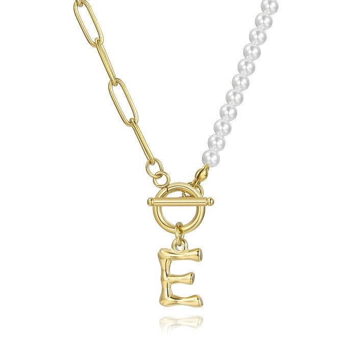Simple Style Classic Style Letter Pearl Stainless Steel  Beaded Plating 14K Gold Plated Necklace