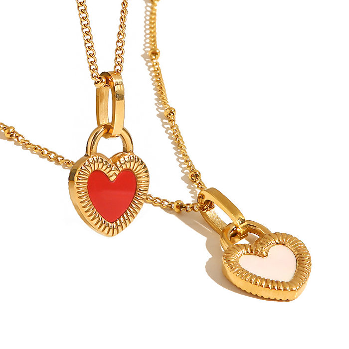 Retro Heart Shape Stainless Steel Enamel Pendant Necklace