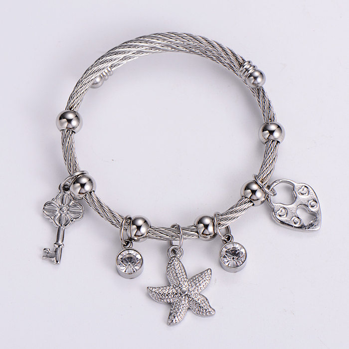 Fashion Starfish Stainless Steel Bangle Plating Artificial Diamond Stainless Steel Bracelets