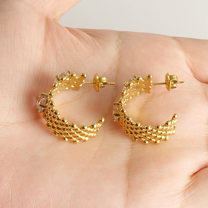 Lady Geometric Stainless Steel  Gold Plated Rhinestones Earrings 1 Pair