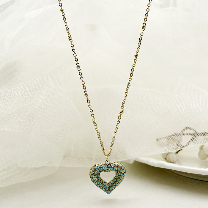 Glam Romantic Heart Shape Stainless Steel  Gold Plated Rhinestones Pendant Necklace In Bulk