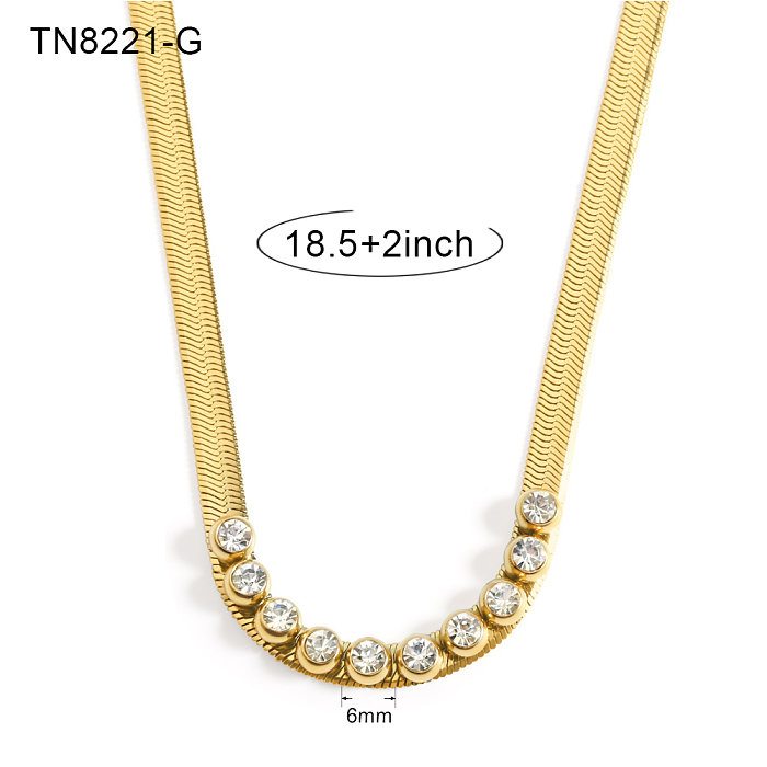 Modern Style Simple Style Solid Color Stainless Steel  Plating Three-dimensional Inlay Zircon 18K Gold Plated Necklace