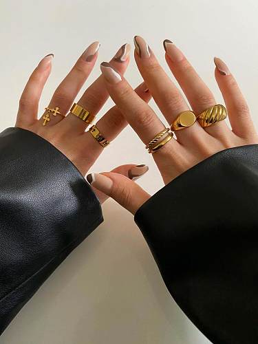 Fashion Geometric Titanium Steel Polishing Metal Rings 1 Piece