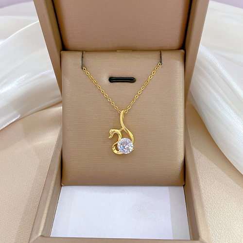 Elegant Simple Style Swan Stainless Steel  Copper Inlay Zircon Pendant Necklace