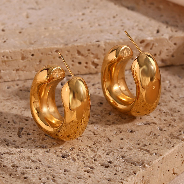 Parafusos prisioneiros da orelha das mulheres chapeadas ouro de aço inoxidável da cor sólida do estilo simples 18K