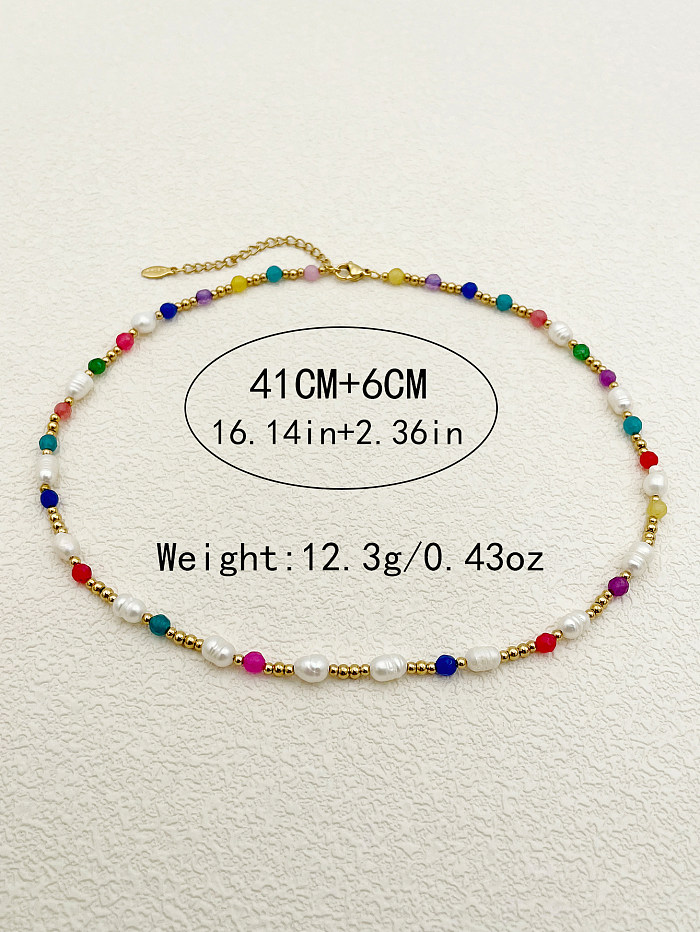 Vacation Colorful Stainless Steel  Crystal Polishing Pearl Plating Gold Plated Necklace