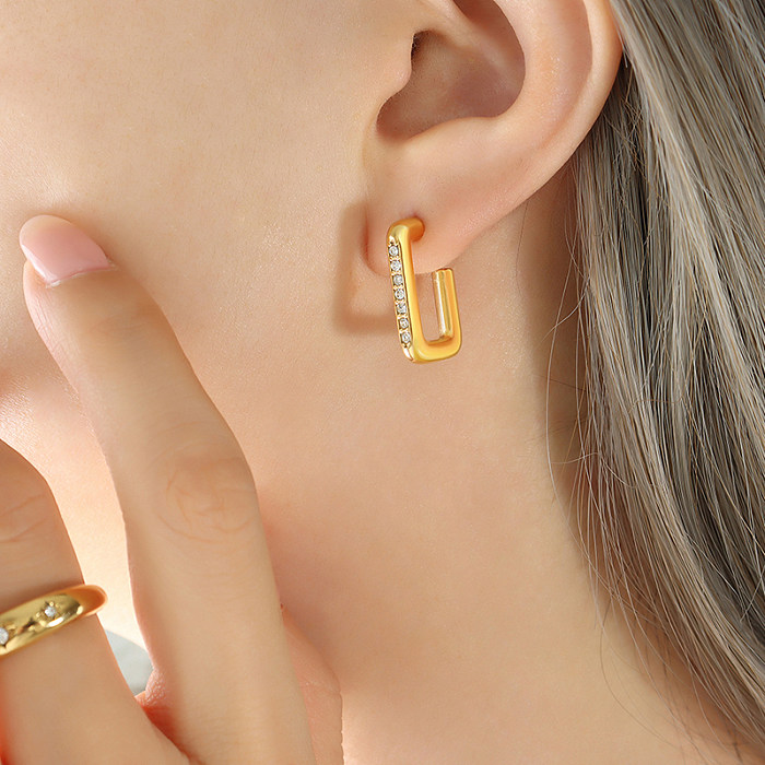 Clous d'oreilles en Zircon plaqué or 1 carats, 18 paire, carré brillant, en acier inoxydable, vente en gros