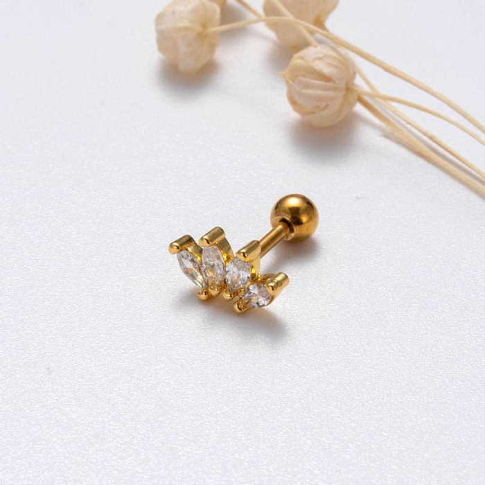 1 Piece Sweet Simple Style Heart Shape Butterfly Plating Inlay Stainless Steel  Zircon 18K Gold Plated Cartilage Earrings