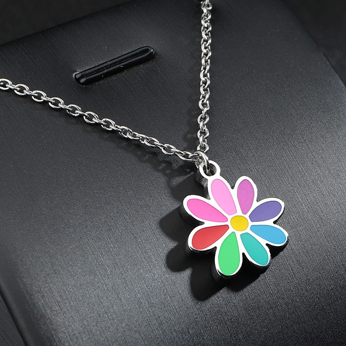Collier en acier inoxydable à petites fleurs, bijoux populaires coréens, sept couleurs, printemps et automne