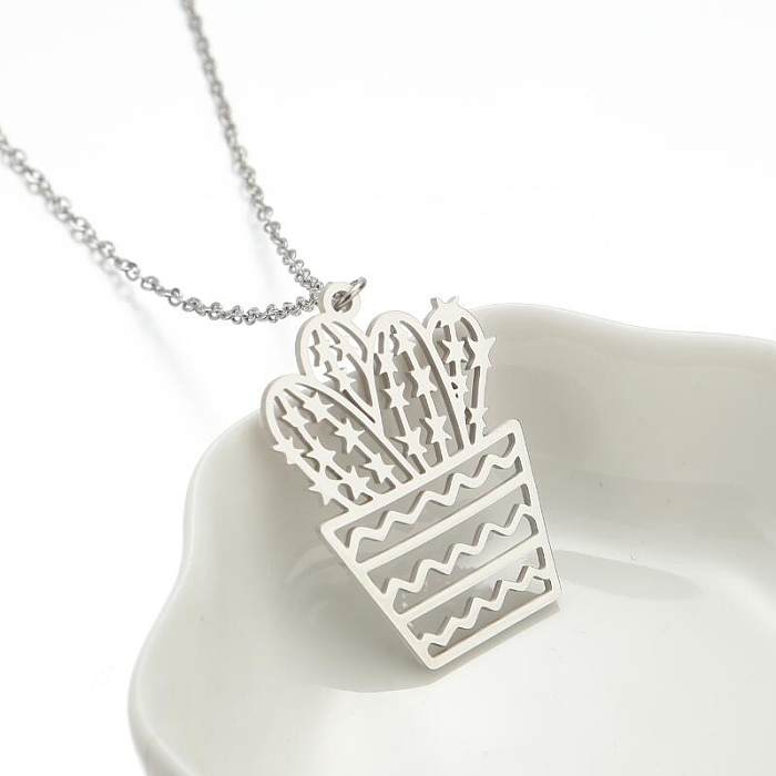 Fashion Cactus Stainless Steel  Plating Pendant Necklace