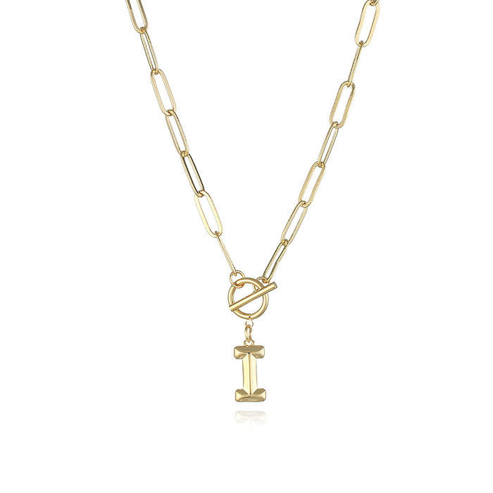 Lettre 18K géométrique en laiton galvanoplastie pendentif en or Simple collier en cuivre femme