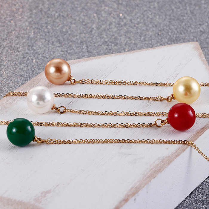 Korean Fashion Shell Pearl Pendant Stainless Steel Clavicle Chain Simple Multicolor Necklace