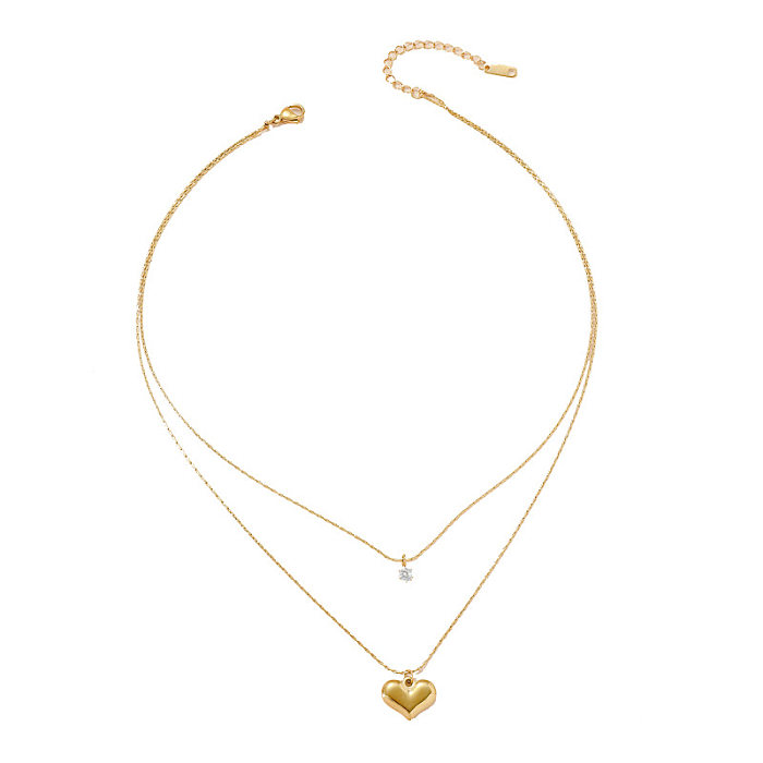 Modische Halsketten in Herzform mit Edelstahlbeschichtung, Zirkon, 1 Stück
