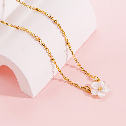 Sweet Simple Style Flower Stainless Steel  Shell Plating 14K Gold Plated Pendant Necklace