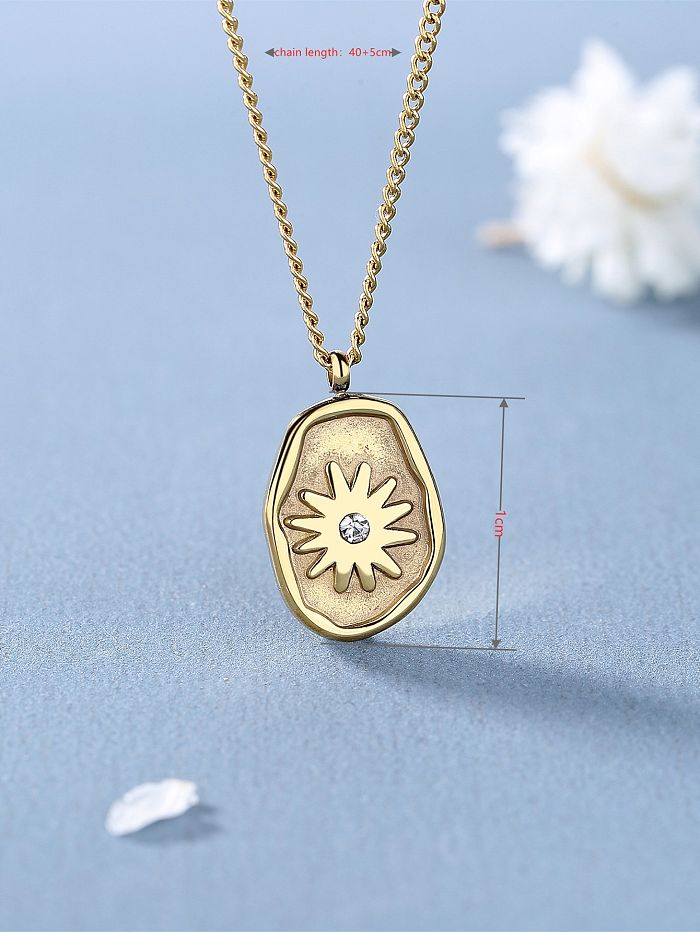 Simple Style Square Stainless Steel  Rhinestones Pendant Necklace In Bulk