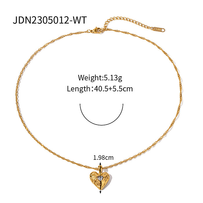Simple Style Heart Shape Stainless Steel  Plating Zircon 18K Gold Plated Pendant Necklace