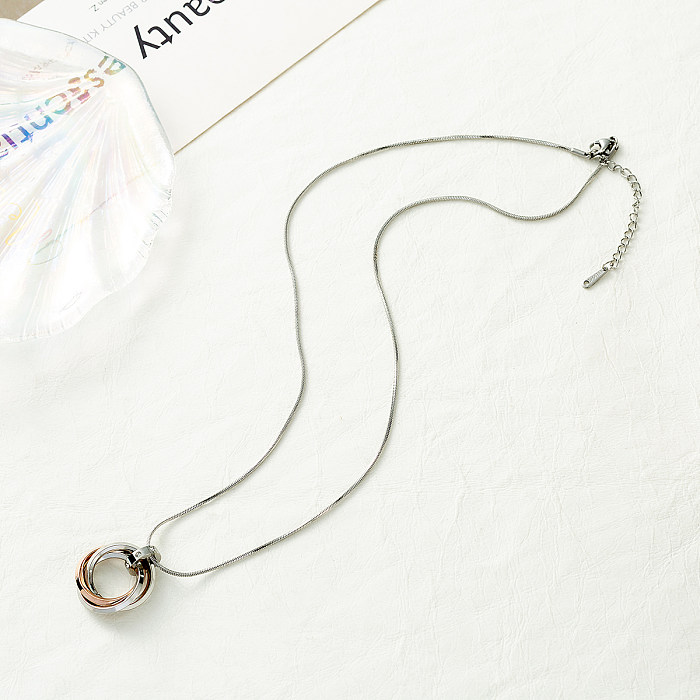 1 Piece Casual Circle Stainless Steel  Stainless Steel Polishing Plating Inlay Diamond Pendant Necklace