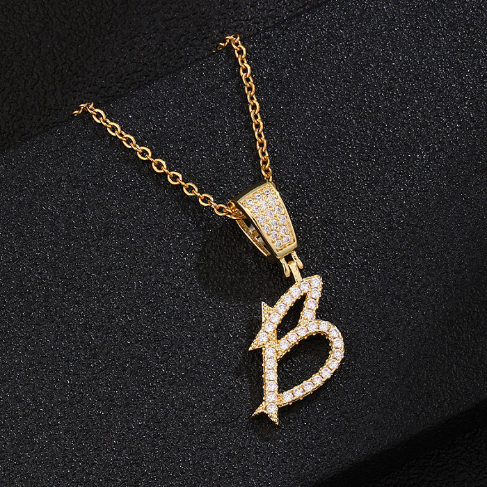 Fashion Letter Stainless Steel  Inlay Zircon Pendant Necklace 1 Piece