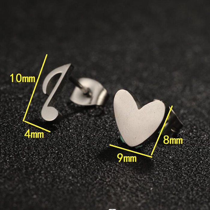 1 par de brincos de orelha assimétricos, estilo simples, estilo moderno, formato de coração, chapeamento assimétrico, aço inoxidável