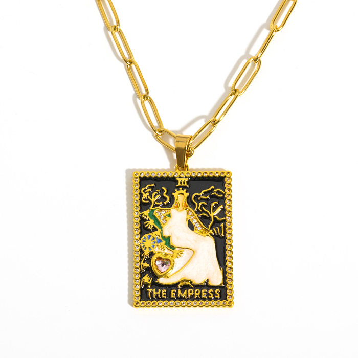 Hip-Hop-Tarot-Halskette mit Edelstahl-Beschichtung, Inlay-Zirkon, 18 Karat vergoldet, Anhänger-Halskette