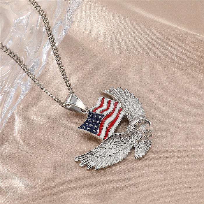 Vintage Style American Flag Stainless Steel  Enamel Pendant Necklace