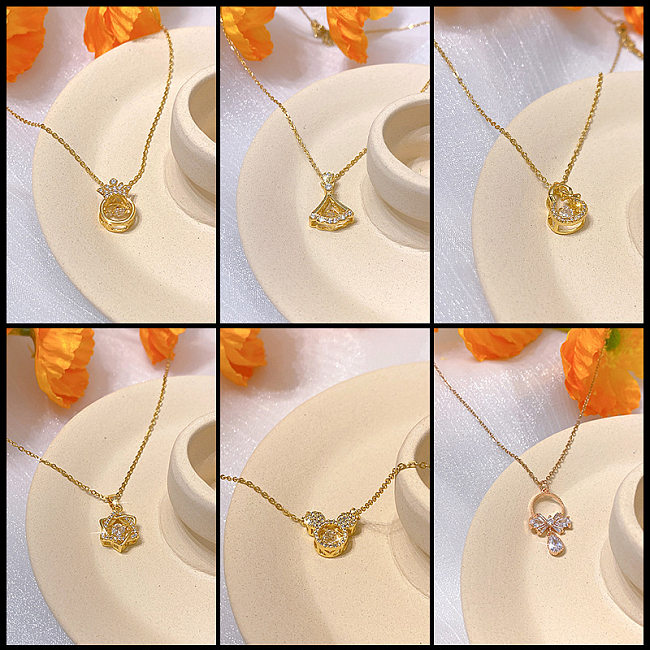 Real Gold Plating Exquisite Design Smart Stainless Steel Necklace Women's All-Match High-Grade Finely Inlaid Pendant Light Luxury Clavicle Chain