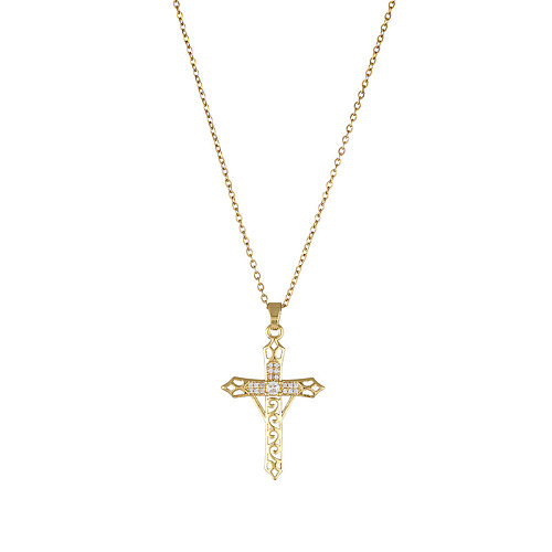 Fashion Cross Stainless Steel  Inlay Zircon Necklace