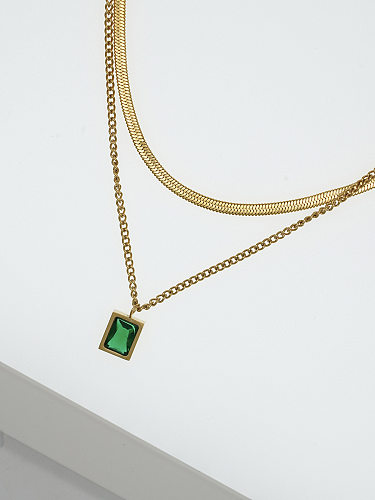 Fashion Square Stainless Steel Inlay Zircon Layered Necklaces 1 Piece