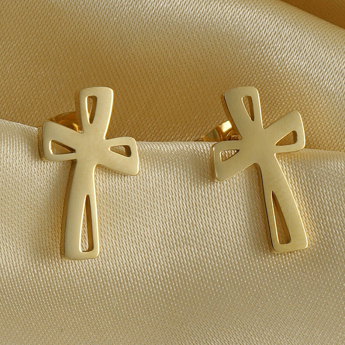 Fashion Cross Stainless Steel Plating Ear Studs 1 Pair