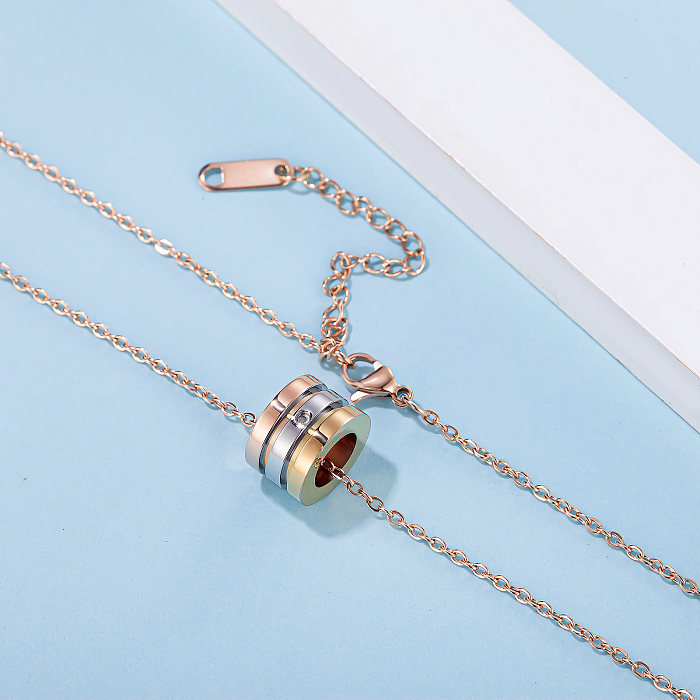 Classic Style Commute Round Stainless Steel  Plating Inlay Diamond Rose Gold Plated Necklace Pendant