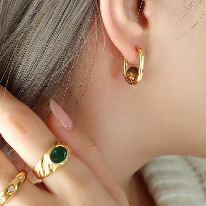 Fashion Geometric Stainless Steel Plating Artificial Pearls Natural Stone Earrings 1 Pair