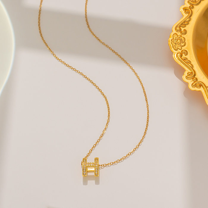 Wholesale Elegant Letter Stainless Steel Rhinestones Pendant Necklace