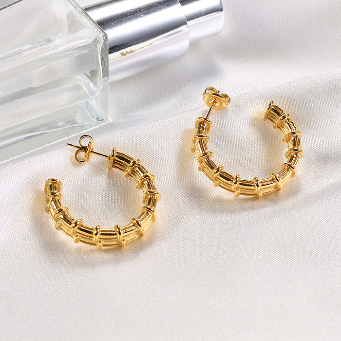 Cross-Border Hot Selling Fashion Simple Bamboo Double-Layer Stainless Steel  Earrings