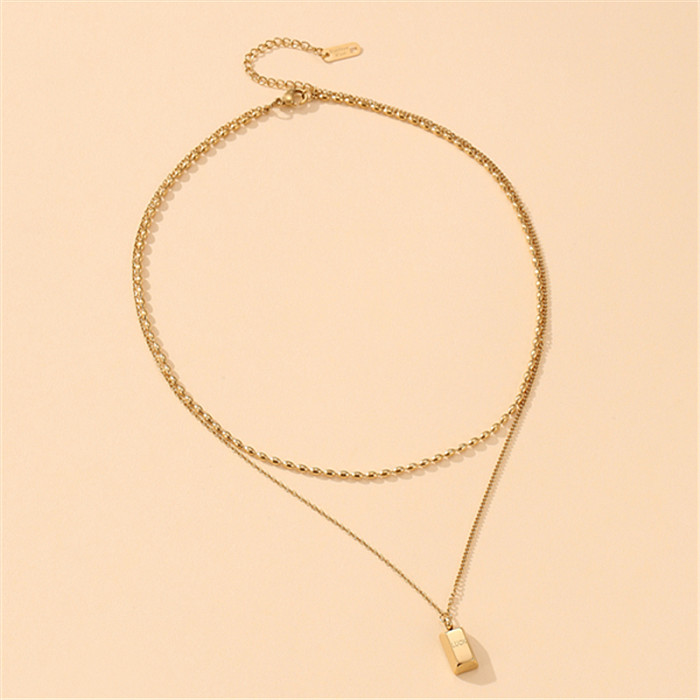 Classic Style Rectangle Stainless Steel Layered Necklaces