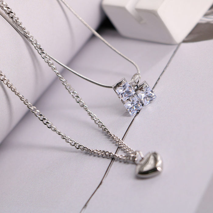 Colliers superposés plaqués or 18 carats pour femmes, Style Simple, en forme de cœur carré, en acier inoxydable, incrustation de strass